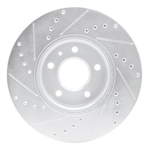 Cadillac ATS Brake Rotor (1) - Front Right - R1 Concepts - Drilled & Slotted - Silver - `13-`25